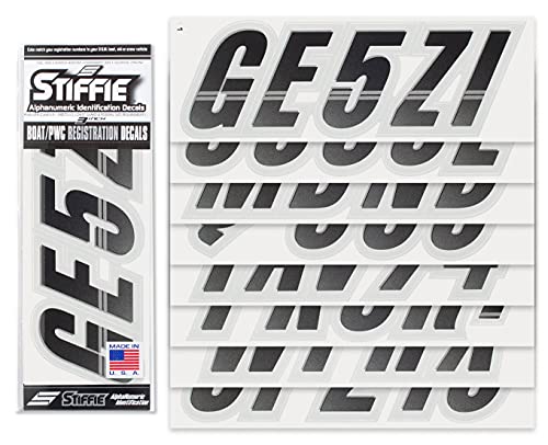Image of STIFFIE Techtron Black /Silver 3 inch Boat & PWC Registration Decals • Numbers Letters Stickerst