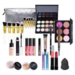 All In One Makeup Set, Makeup-Geschenkset für Frauen Anfänger - Kosmetiktasche mit Lidschatten Palette, Creme Concealer, Lippenstift, Mascara, Pinsel usw - für unterwegs, zum Reisen und Verschenken