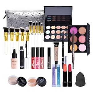 All In One Makeup Set, Makeup-Geschenkset für Frauen Anfänger – Kosmetiktasche mit Lidschatten Palette, Creme Concealer, Lippenstift, Mascara, Pinsel usw – für unterwegs, zum Reisen und Verschenken