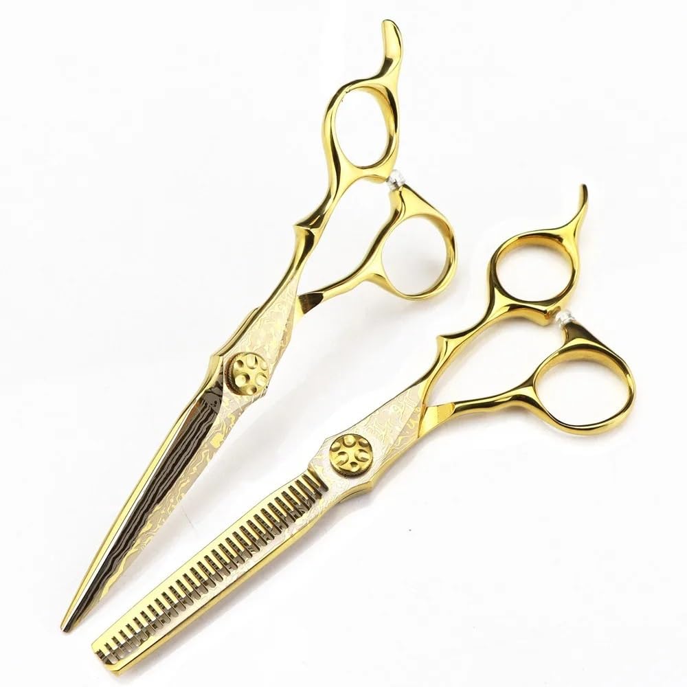 Ensemble de ciseaux de coiffure de 6 pouces YZCIS avec vis à fleurs dorée - 8