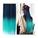 Fashionable Multicolor Gradually Varied Straight Synthetic Clip-on Hair Extension Dark Blue to Peacock Green
