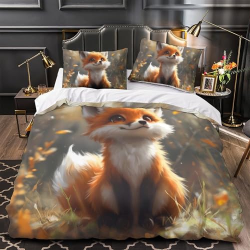 Parure de lit microfibre facile à laver housse renard 200x200