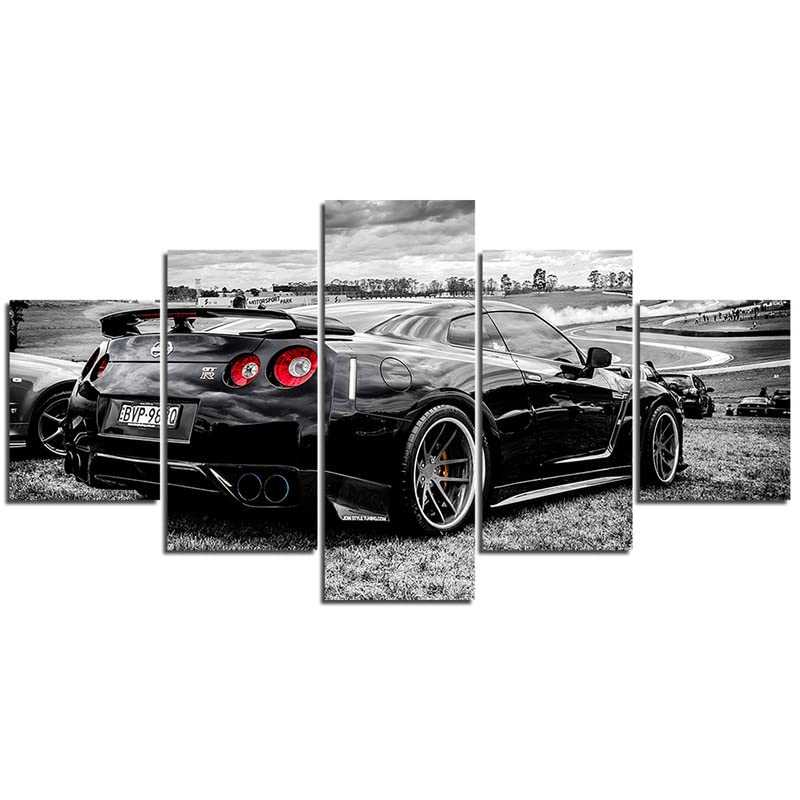 GTR Car Poster 5 Piece Sports Car Canvas Wall Art for Men Office Bedroom Living Room Decor Boy Gift (Unframed)