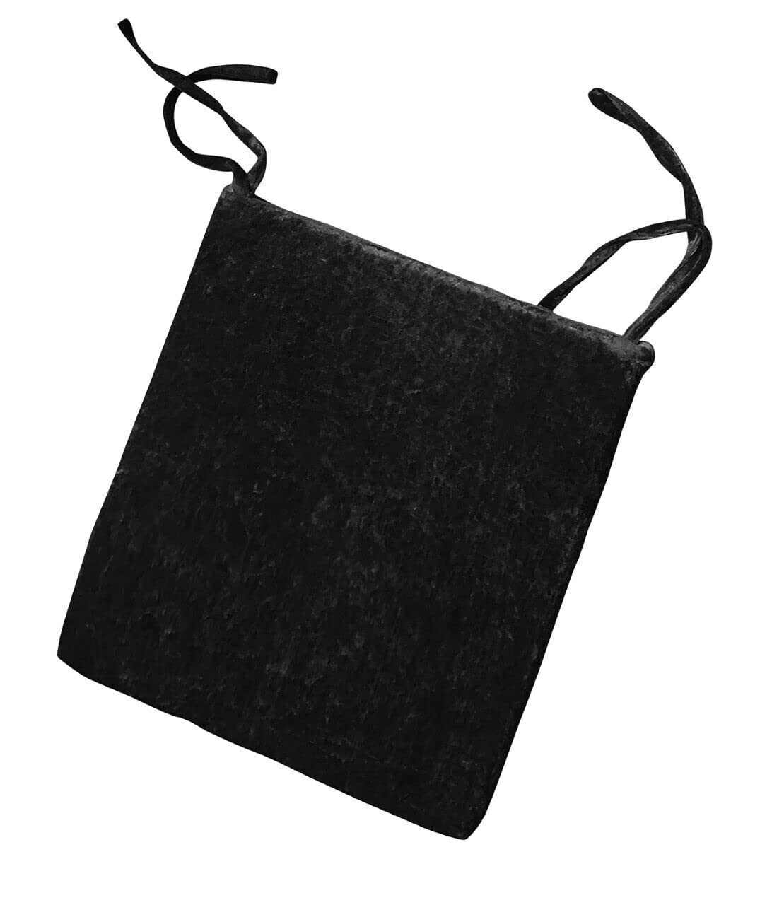 night zone Crushed Velvet Filled Seat Pads With Ties Cushions Chair Luxury Plush Thick (BLACK)