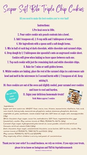 Cookie Baking Kit, Kids Baking Set, Make Your Own Super Soft Bite Triple Chip Cookie Kit, With Pre - Measured Cookie Mix, Dark Chocolate Chips, White Chocolate Chips and Caramel Chips - Image 5