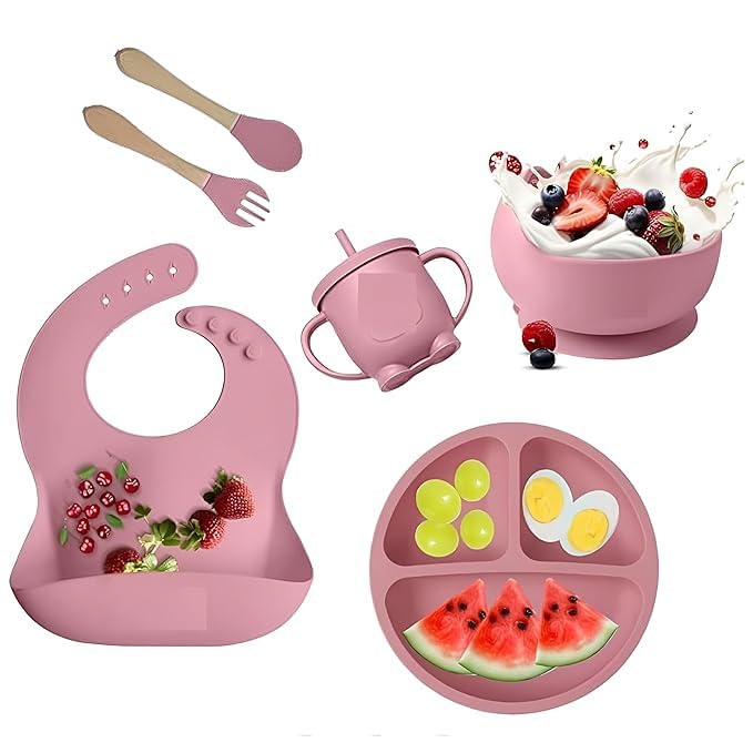 Baby Feeding Set, 6pc Silicone Baby Cutlery Set for Baby, Baby Suction Plate &Spoon Cutlery Set–Silicone bib & Bowl Baby Dining Set–Dishwasher Safe–Toddler Essentials.-image-30