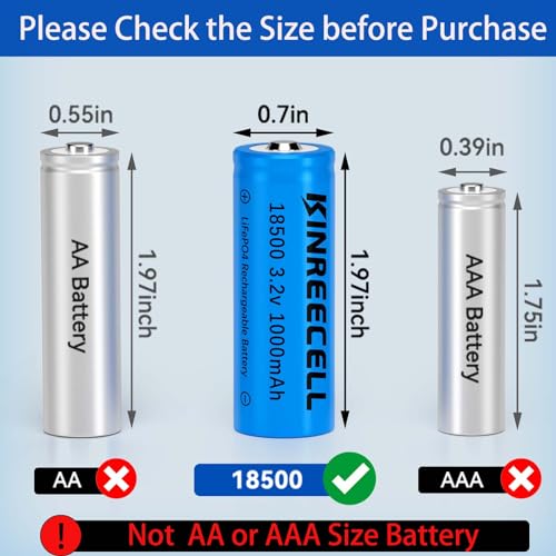 image for KINREECELL LiFePO4 18500 3.2v 1000mAh 3.2wh Solar Battery, 18500 3.2 V