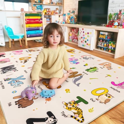 Kids Rugs for Playroom, 3x4 Feet Educational Rug for Learn The ABC Alphabet, Soft Machine Washable Non-Slip Cute Cartoon Animals Carpet for Classroom Toddler Nursery Kids Room Decor, Beige - Image 5