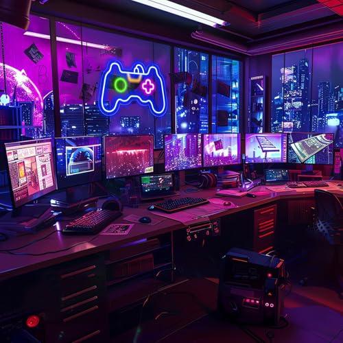 Image of Gamer Neon Sign, Gamepad Shaped LED Neon Sign for Gamer Room Decor, Game Neon Light for Teen Boy Room Decor, Best Gamer Gifts for Boys, Kids