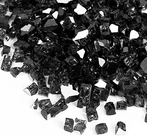 APROMISE Fire Glass for Fire Pit - 1/2 inch Fire Pit Glass | Reflective Fire Glass for Propane Fire Pit and Fireplace | 10lbs | Black