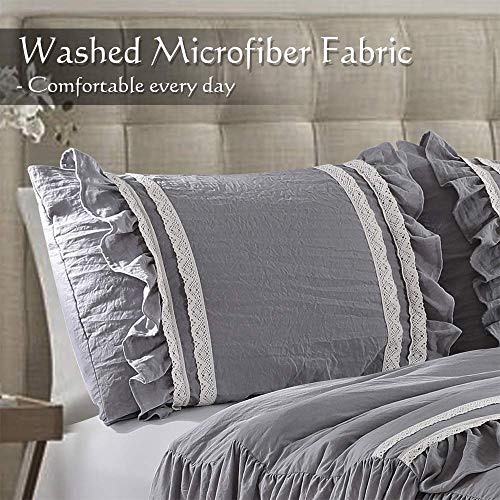 Hig 3 Piece Ruffle Skirt Bedspread Set Queen - Gray Color 30 Inches Drop Ruffled Style Bed Skirt Coverlets Bedspreads Dust Ruffles - Emma Bedding Collections Queen Size - 1 Bedspread, 2 Standard Shams #TOP3