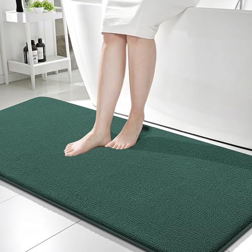 Image of OLANLY Thick Memory Foam Bathroom Runner Rugs 59x24, Extra Soft Absorbent Long Bath Rug, Quick Dry Bath Mat, Non-Slip, Washable Mat for Bathroom, Tub and Shower, Home Decor Accessories, Blackish Green