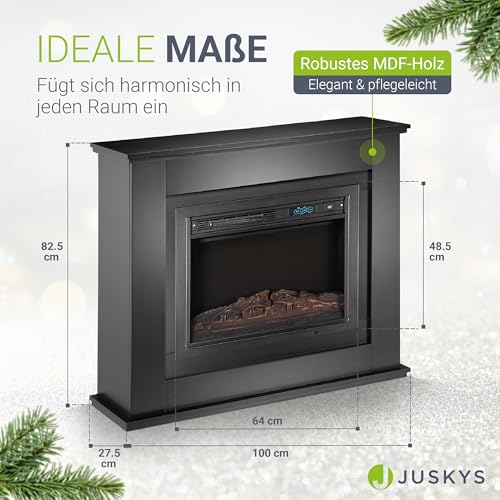 Juskys Elektrokamin 1000/ 2000 W mit Heizung, Kaminfeuer, Flammeneffekt, Fernbedienung, LED Beleuchtung & Timer- Elektrischer Kamin Standkamin schwarz-5