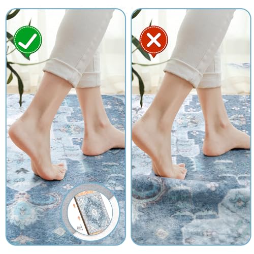 SERISSA Boho Rugs for Entryway, 2x3 Blue Entryway Rug Non-Slip Washable Small Area Rug, Ultra Soft Oriental Vintage Low-Pile Indoor Door Mat Floor Carpet for Entrance Bedroom Kitchen Bathroom
