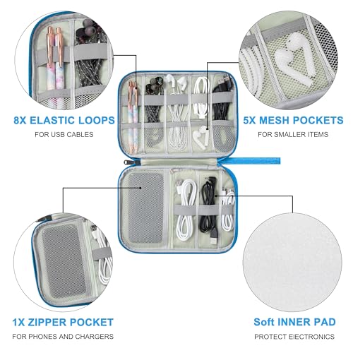 Tunejoy Bolsa de Cable de Viajes Estuche para Electrónicos Accesorios Portátil Bolsa Organizador Cables Impermeable para USB Disco Flash Cargador 24x16,5x1,8 cm Azul Cielo - imagen 2