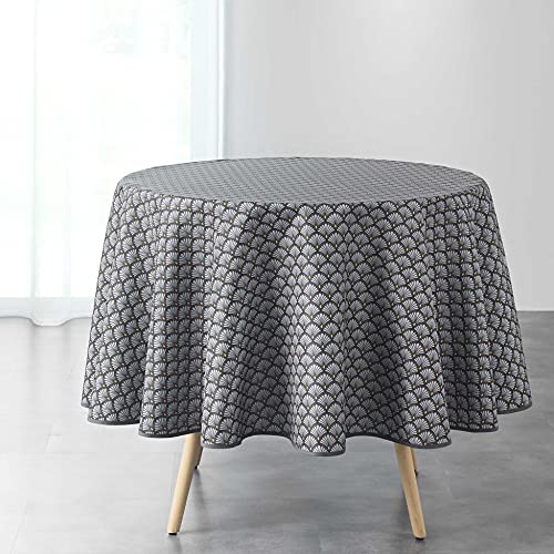 Douceur d'Intérieur, Nappe Ronde (Ø 180 cm) Artchic Anthracite, Polyester Imprimé