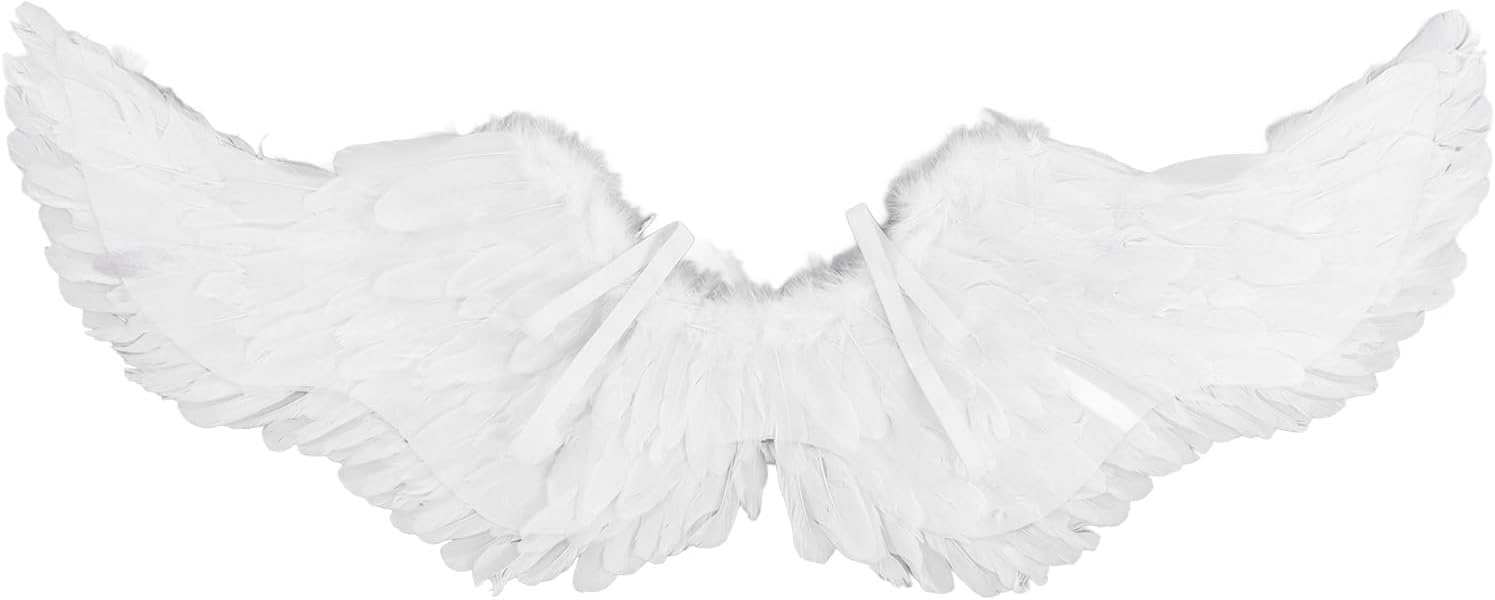 GOEI Angel Wings, Cosplay Costumes Feather Angel Wing for Kids, Adults, Women, Girls, Feather Dress Up Props White Angel Wing with Elastic Straps for Halloween, Christmas Eve and Christmas(S)