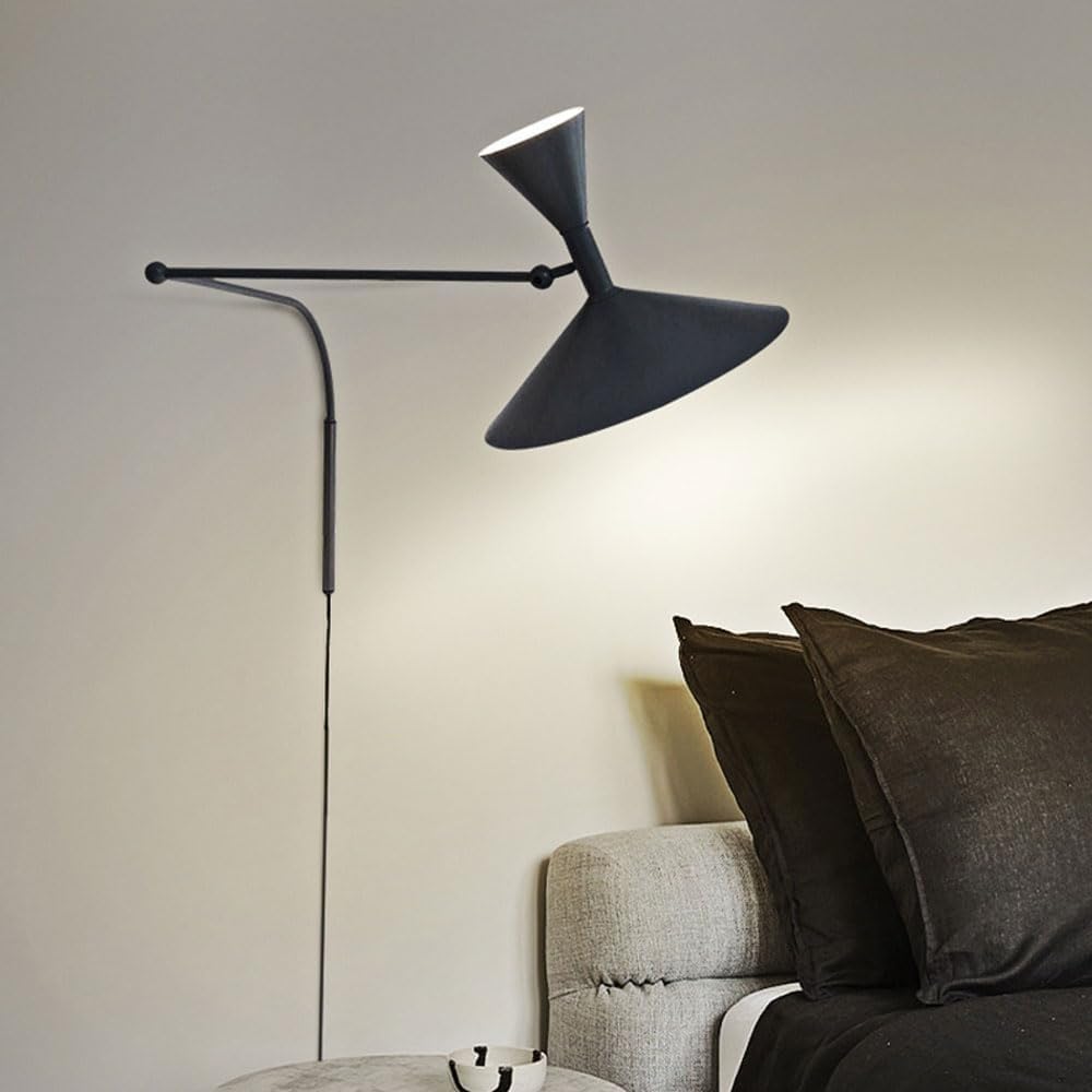 Applique da parete industriale con spina - Lampada da lettura vintage regolabile con braccio girevole, attacco E14 for camera da letto, soggiorno, ufficio