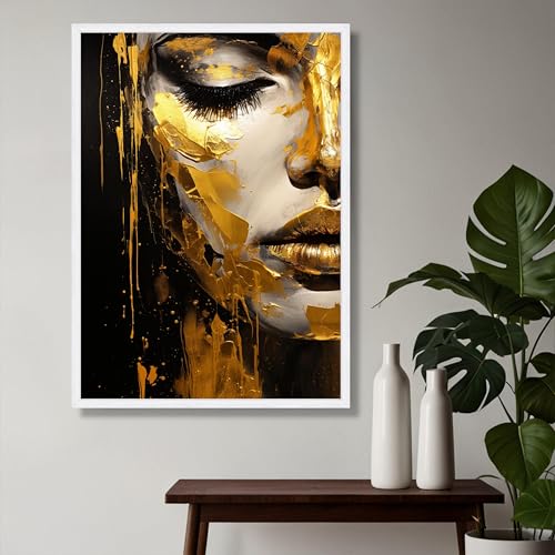 Toile abstraite visage doré d'exception, portrait feuille d'or - 4