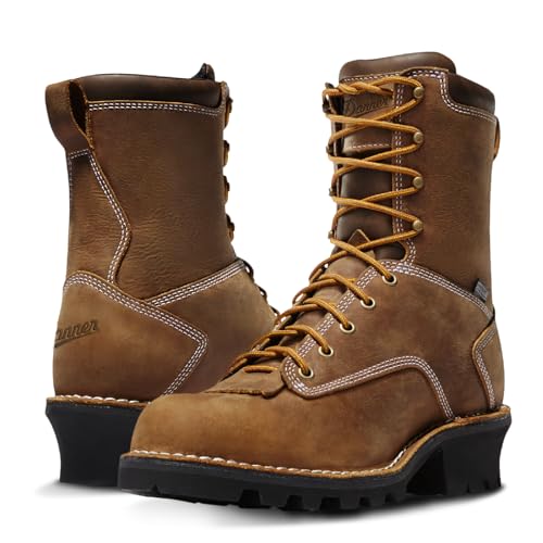 Danner Logger Boots for Men - Waterproof Oiled Nubuck Leather on a Lightweight Platform with Vibram 360 Traction Outsole with 90-Degree Heel Brown - 11.5 EE