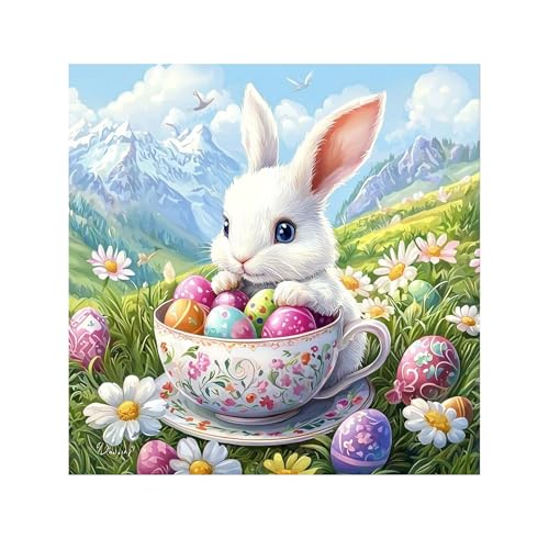 Image of QENSPE Diamond Painting Easter Art Kits for Adults, DIY Cute Rabbit Full Drill Diamond Art Kit for Beginners, 5D Flower Round Diamond Dots Paintings Gem Crystal Crafts Home Wall Decor Gifts 30x30cm