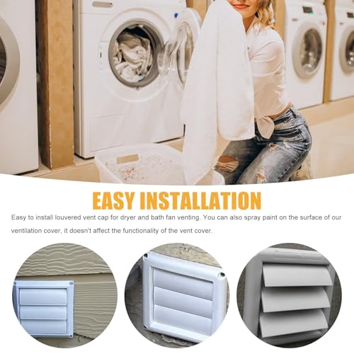 WELURE 4\" Louvered exhaust Vent Cover 6\" x 6\" Oversize dryer outlet cover for Exterior Wall Vent Hood Outlet Airflow - 4 Inch Vent Cover Exterior with 4 Vent Screen Screw - White