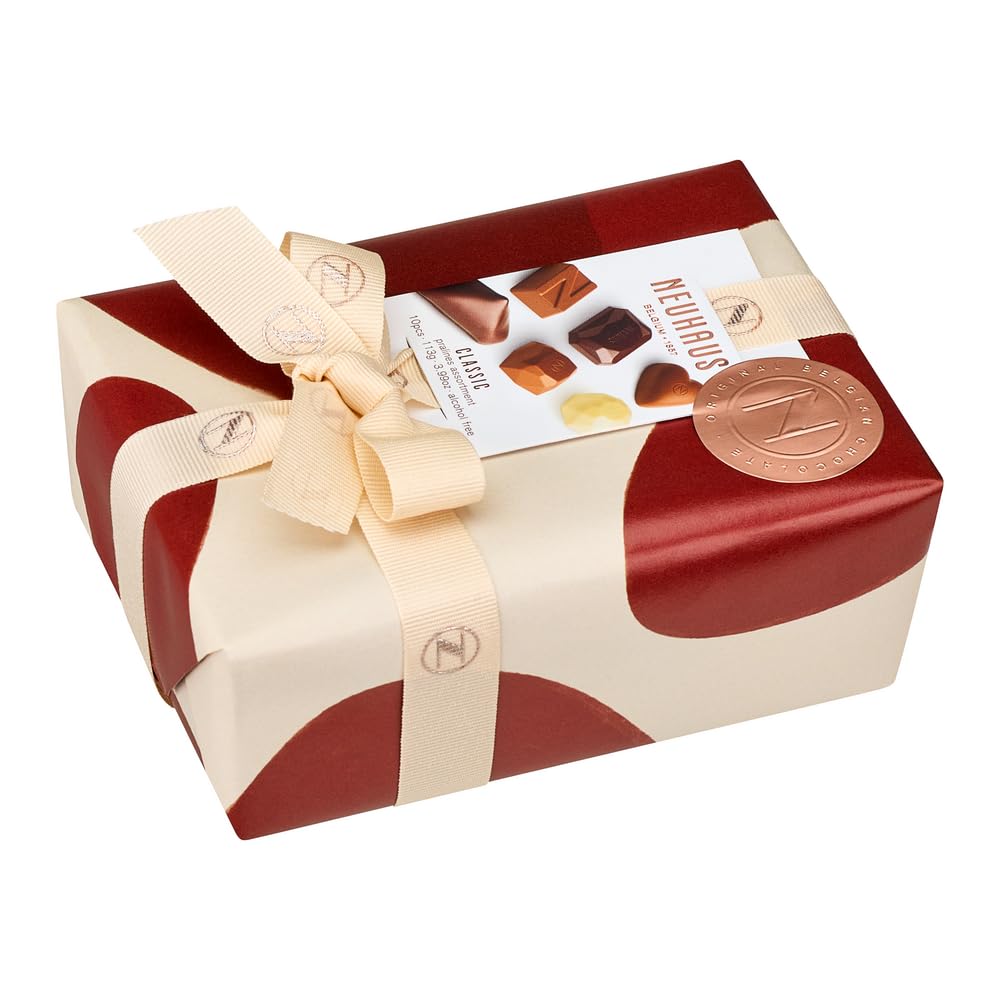 Belgian Chocolate Gift Box, 1/4 lb Ballotin – 10 Iconic Assorted Milk, Dark & White Chocolate Pralines – Romantic Gourmet Gift