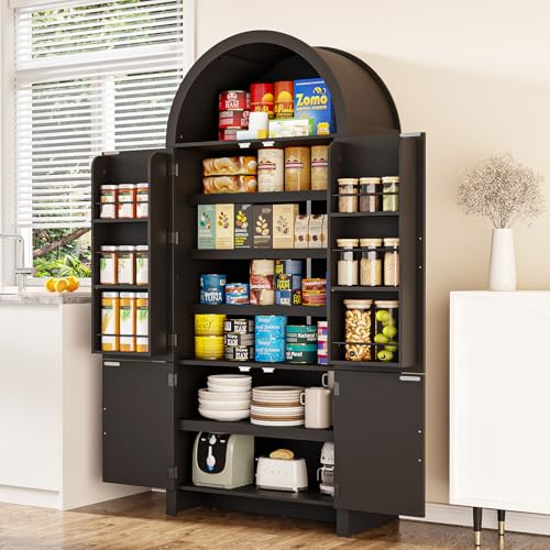 VENDORZ Arched Cabinet, 71' Tall Arched Kitchen Pantry Storage Cabinet with Doors, Modern Fluted Kitchen Storage Cabinet with Adjustable Shelves, Black Cupboard for Kitchen, Dining Room, Bathroom