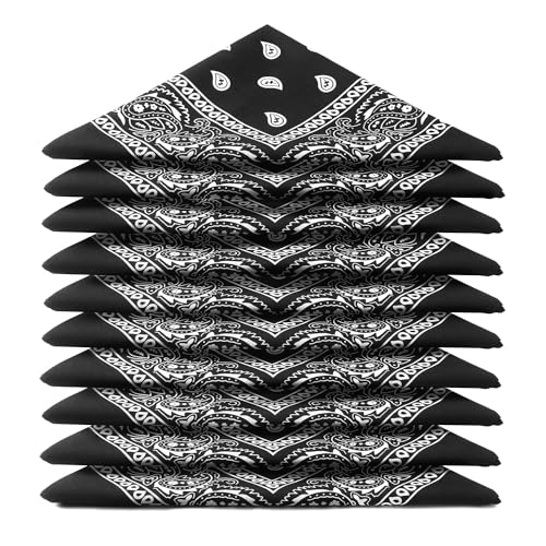 Karl Loven Lot de Bandana 100% Coton paisley foulard fichu Noir