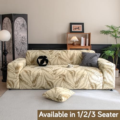 Image of HOKIPO 200gsm Dual Tone Knitting Jacquard Sofa Cover 1 Seater Fully Covered, Beige (AR-6032-BGE)