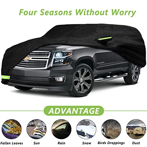 YIXIN Waterproof Car Cover for 2007-2024 Chevy Suburban/GMC Yukon XL/Cadillac Escalade ESV Car Cover Custom Fit 100% Waterproof Windproof Strap & Single Door Zipper Up to 226” L (Black)