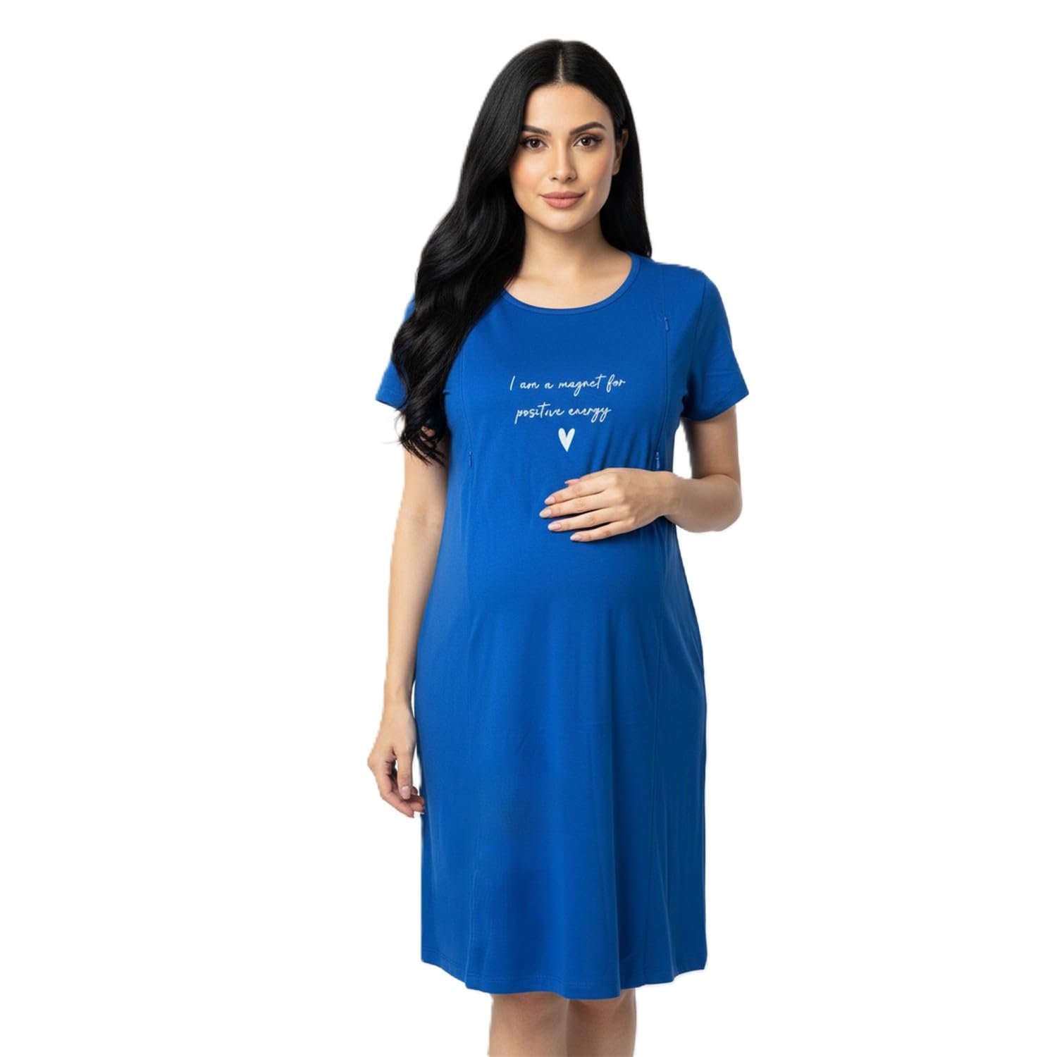 Women Combed Cotton Maternity Feeding Zip Lounge T-Shirt- Royal Blue-image-35