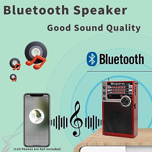 Radio portátil bolsillo AM FM SW y altavoz BT rojo miniatura 4