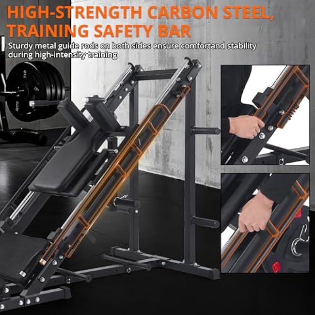 Leg Press Hack Squat Machine, Adjustable Leg Press Machine for Home Gym with Linear Bearing, Specialty Hack Squat Machine for Full Lower Body Workout with Weight Storage Posts