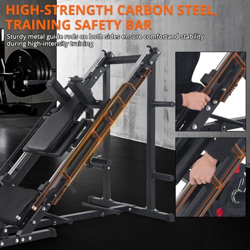 Leg Press Hack Squat Machine, Adjustable Leg Press Machine for Home Gym with Linear Bearing, Specialty Hack Squat Machine for Full Lower Body Workout with Weight Storage Posts