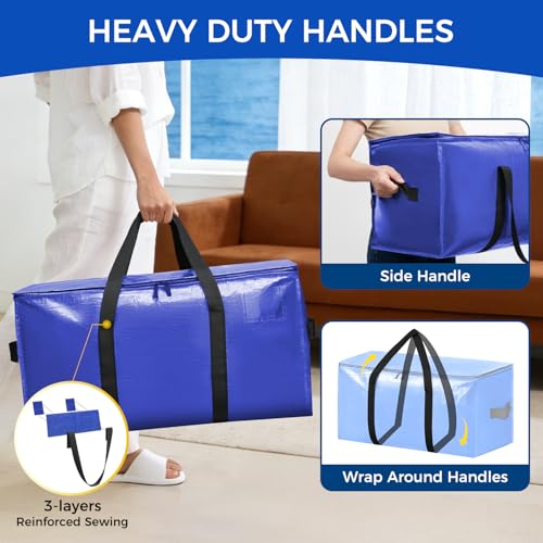 Image of BAGAIL Heavy Duty Moving Bags with Strong Handle, Extra Large Moving Boxes, Storage Tote for Clothes, College Moving Supplies(Dark Blue, 12 Pack)
