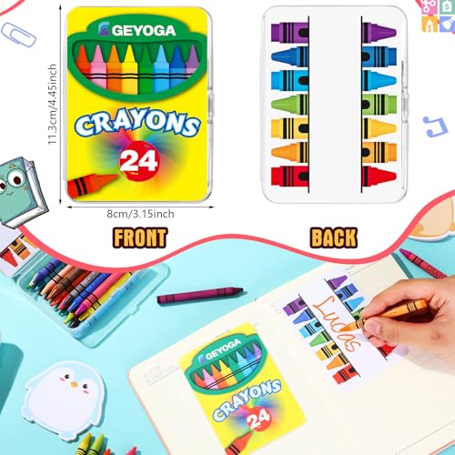 Image of Geyoga 24 Set /576 Pcs 24 Colors Plastic Crayon Boxes with Crayon Bulk | 4.5 x 3.3 x 1.2 Inches Crayon Organizer Case, Stackable Crayon Storage with Name Tags, Back to School Essentials Party Favors
