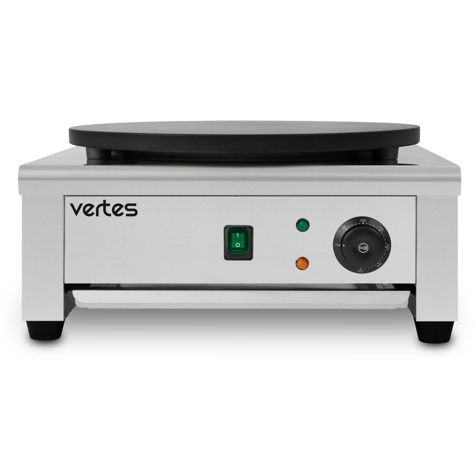 VERTES Crepes Maker - Plato para crepes eléctrico (acero inoxidable, placa de 40 cm, 3000 W, revestimiento antiadherente, temperatura regulable de 50 a 300 °C)