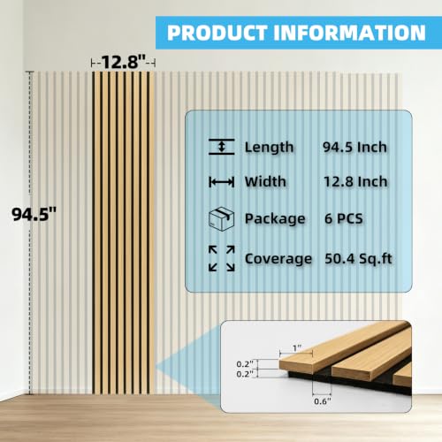 Image of Art3d 6-Piece Wood Acoustic Panels for Noise Reduction, 3D Textured Wall Paneling for Living Room Bedroom TV Background Interior Decor, Natural Oak