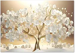 Quadro Decorativo Floral Pintura Arvore Prosperidade, Tela em Canvas na Horizontal ideal para ambiente de Sala de estar, jantar, reuniões, Quarto e Hall de entrada