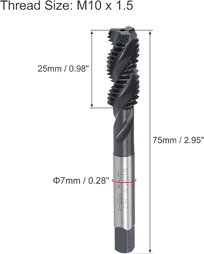 Vista 14 de uxcell M12 x 1,75 espiral flauta roscada, máquina métrica roscado HSS nitruración revestido, vástago redondo con extremo cuadrado, tolerancia H2