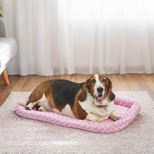 Image of MidWest Homes for Pets QuietTime Fashion Dog Bed - Pink Faux Fur Bolster, Ultra-Soft and Machine Washable, Fits 36-Inch Crates and Carriers, for Medium to Large Breed Dogs