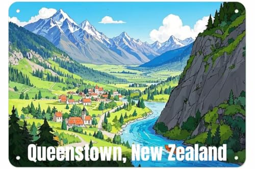 Vintage Metal Sign Queenstown.Newzealand Tin Decor Retro