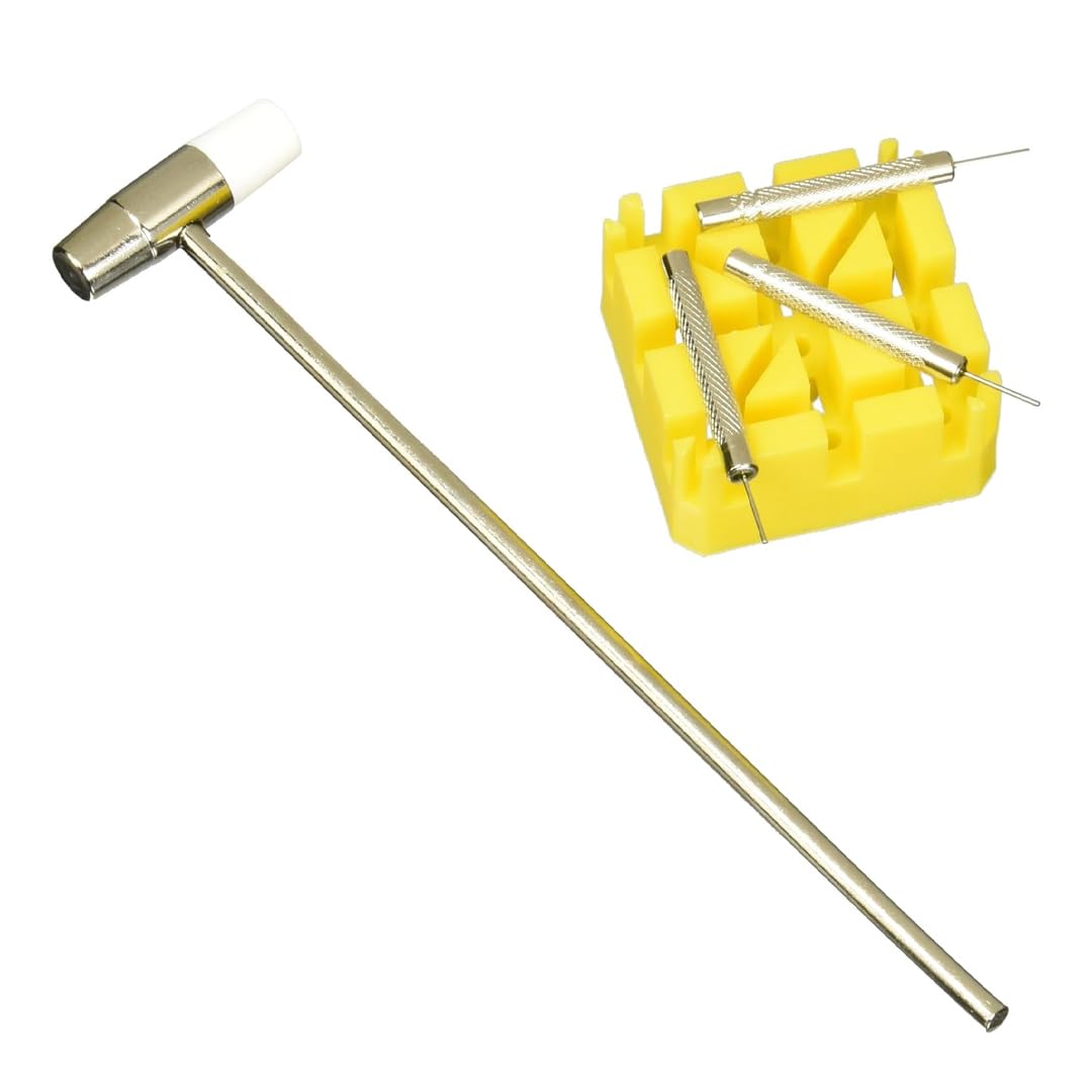 SE JT6218 5-Piece Watch Band Link Remover Kit - Includes Dual Head Hammer, Band Holder, Pin Punches (0.8, 0.9, 1.0mm) for DIY Watch Adjustments and Repairs