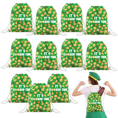 Sunnymove 12 Pcs Troop Member Cookie Drawstring Backpacks Bulk String Bag Cinch Sack Pack Storage Knapsack Polyester Cookie Party Gift Bags Sports Drawstring Bags for Camping Troop Prize