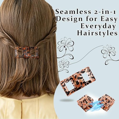 Image of 2 Pcs Hair Clutchers for Women, Magnetic Hair Clip, 2-in-1 Section Clips for Hair Styling, Daily Use and Professional Salon Clutcher Hair Accessories, Black Brown Print Hair Claw Clips (Rectangular Brown Leopard Print and Black)