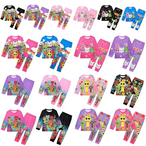 [Wanrious] スプランキー パジャマ 長袖Tシャツ ロングパンツ 上下セット 子供 キッズ 柔らかい カジュアル クルーネック ルームウェア 部屋着 肌着 快適 吸汗速乾 通気性 女の子 男の子 (2,130)のサムネイル