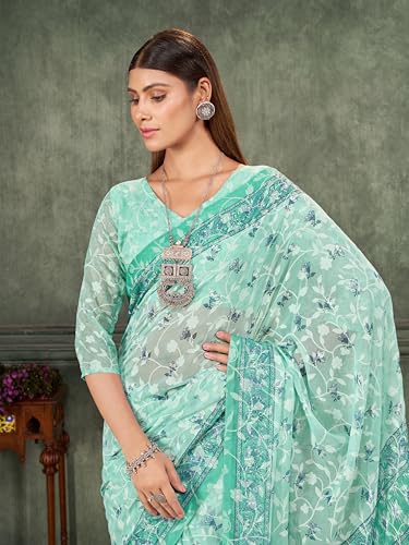 Image of Garden Vareli Summer Roganza Viscose Brasso Floral Print Saree with Unstitched Blouse Piece