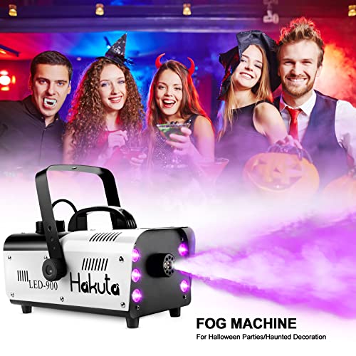 HAKUTA Fog Machine, Automatic Spray 900W Smoke Machine with 6 LED Lights and 7 Color Variation, 6000CFM Output with Wireless Remote Control for Wedding, Halloween, Parties and DJ Performance