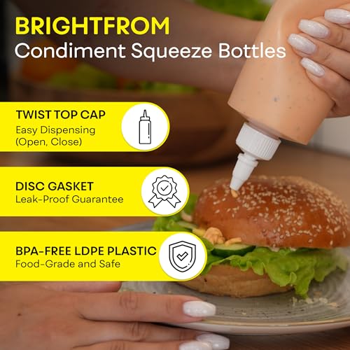 BRIGHTFROM Condiment Squeeze Bottles, 16 OZ Empty Squirt Bottle with Twist Top Cap, Leak Proof - Great for Ketchup, Mustard, Syrup, Sauces, Dressing, Oil, Arts and Crafts, BPA FREE Plastic - 2 PACK - Thumbnail 2
